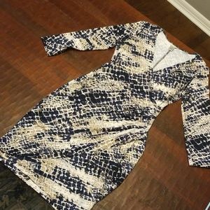 Cache faux wrap 3/4 sleeve dress